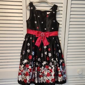 Youngland Black Dress with Red Floral Accents